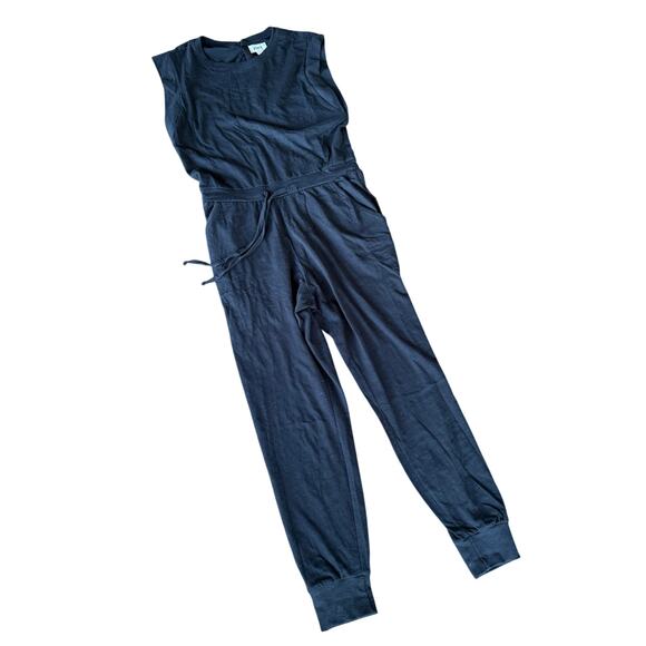 Pact NWT Relaxed Slub Muscle Tee Jumpsuit Jogger Black Sz Med Organic Cotton Eco - Picture 6 of 15